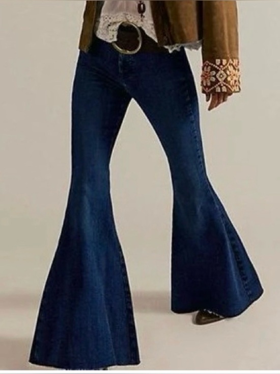 We The Free Denim - WE THE FREE CRVY Size 29 Super High-Rise Lace-Up Flare Raw Hem Stretch Jeans